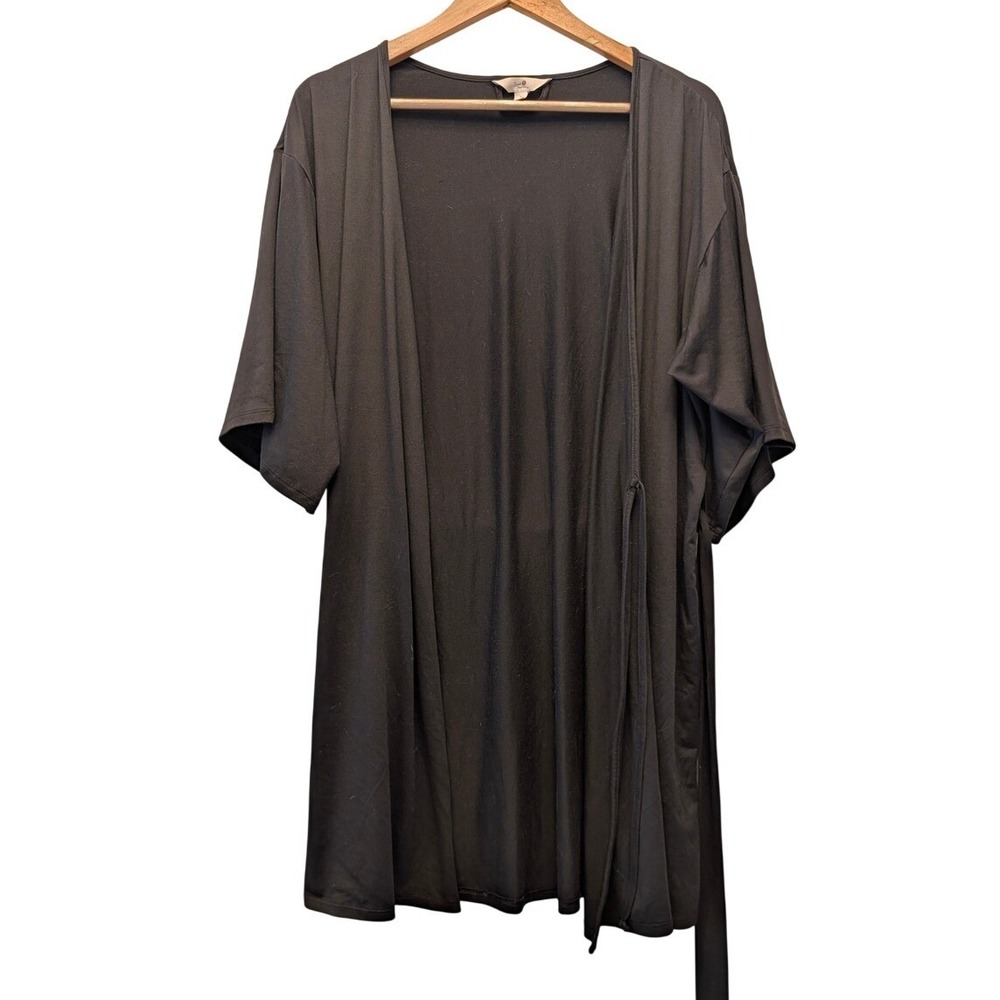 Secret Treasures Black Short Sleeve Knit Robe with Tie Belt Size Med